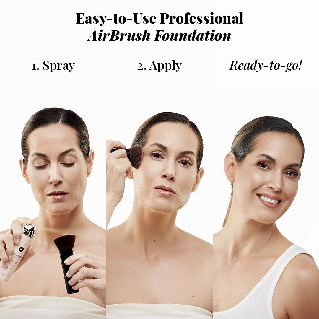MagicMinerals AirBrush Foundation by Jerome Alexander – 2pc Set with Airbrush Foundation and Kabuki Brush - Spray Makeup with Anti-aging Ingredients for Smooth Radiant Skin - Light Medium - Image 3