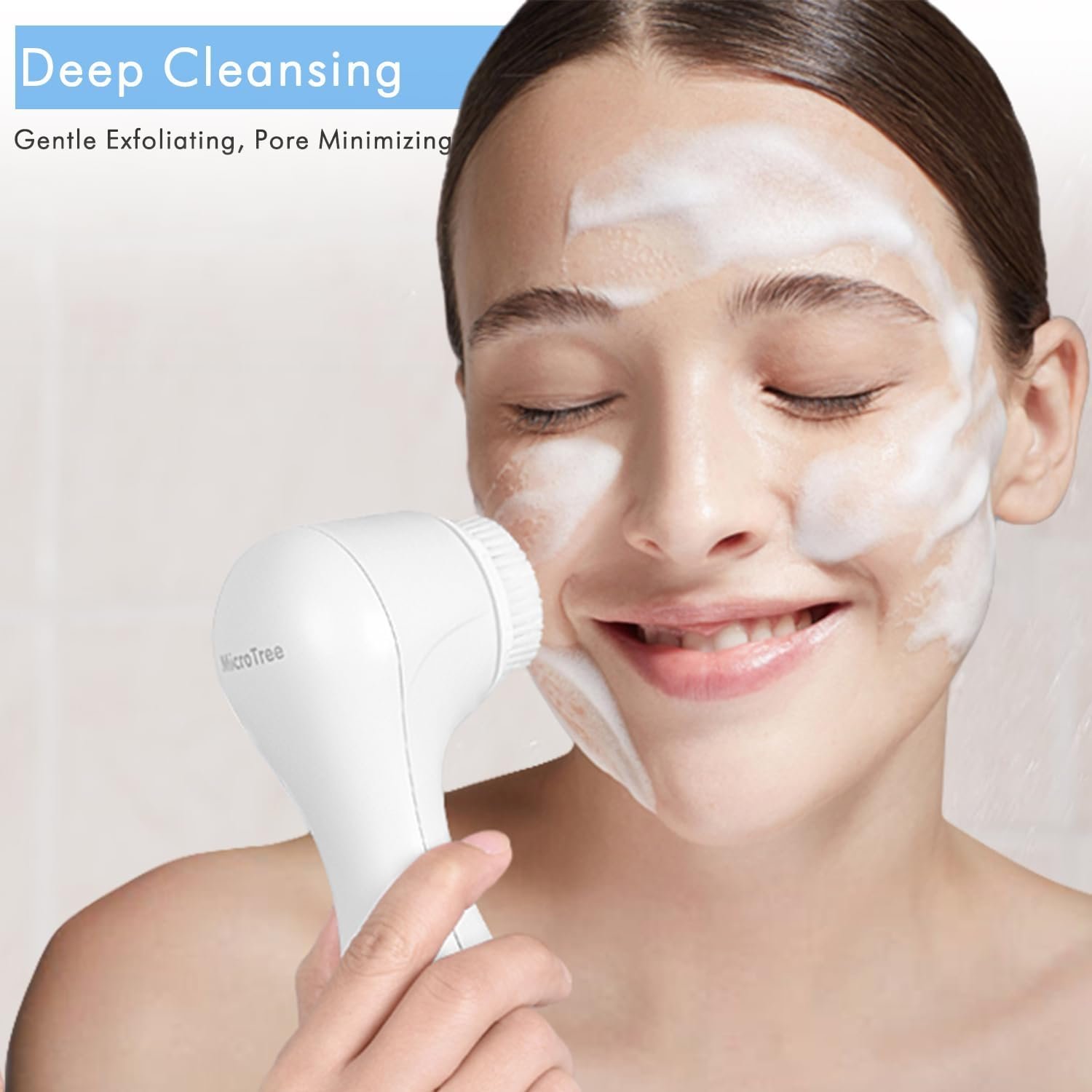 Facial Cleansing Brush, Sonic Face Scrubber Exfoliator for Women Skin Care Deep Cleaning Exfoliating, Rechargeable Waterproof Electric with 2 Speeds for Home & Travel(White) - Image 3