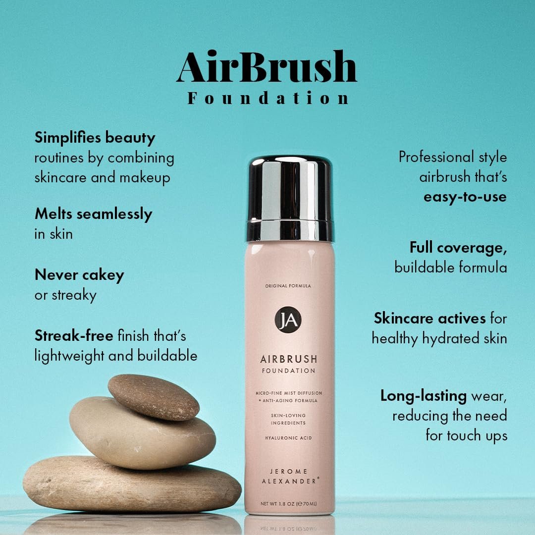 MagicMinerals AirBrush Foundation by Jerome Alexander – 2pc Set with Airbrush Foundation and Kabuki Brush - Spray Makeup with Anti-aging Ingredients for Smooth Radiant Skin - Light Medium - Image 2