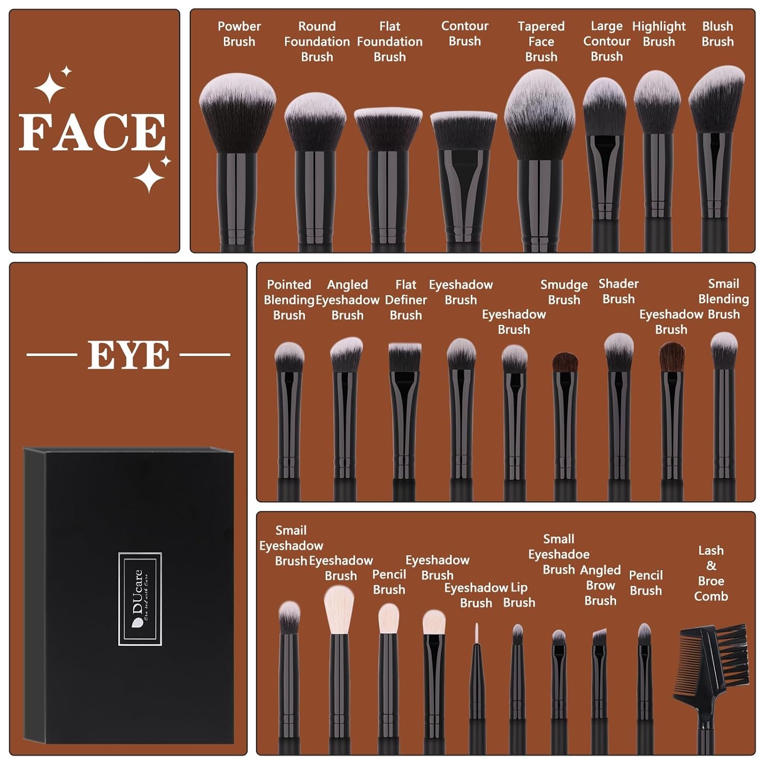 DUcare Professional Makeup Brushes Set 27Pcs Makeup Brush Set Premium Synthetic Kabuki Foundation Blending Face Powder Blush Concealers Eye Shadows Brushes - Image 3