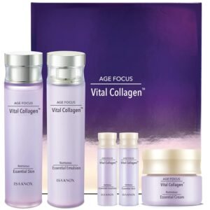 Spring Event ISA KNOX AGE FOCUS VITAL COLLAGEN SKINCARE GIFT SET (370ml / 12.51 Fl Oz) – Korean Luxury Premium High-end Skin Toner, Emulsion Lotion, Cream by LG BEAUTY. Hydrolyzed Collagen,