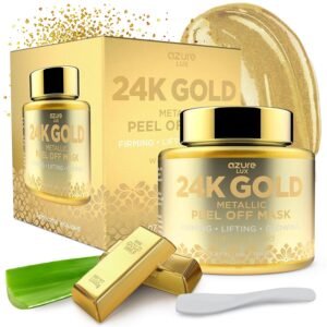 Azure Cosmetics 24K Gold Metallic Sparkling Peel Off Face Mask – Lifting, Illuminating & Revitalizing | Removes Blackheads, Dirt & Oils | Reduces Wrinkles & Fine Lines | – 150 mL / 5.07 Fl Oz