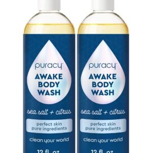 Puracy Body Wash, Natural Body Wash, 98.6% Pure Plant Ingredients, Moisturizing Shower Gel for Women Men Kids, Body Soap for Dry Sensitive Skin. Gently Scented with Citrus & Sea Salt, 12 Oz (2-Pack)