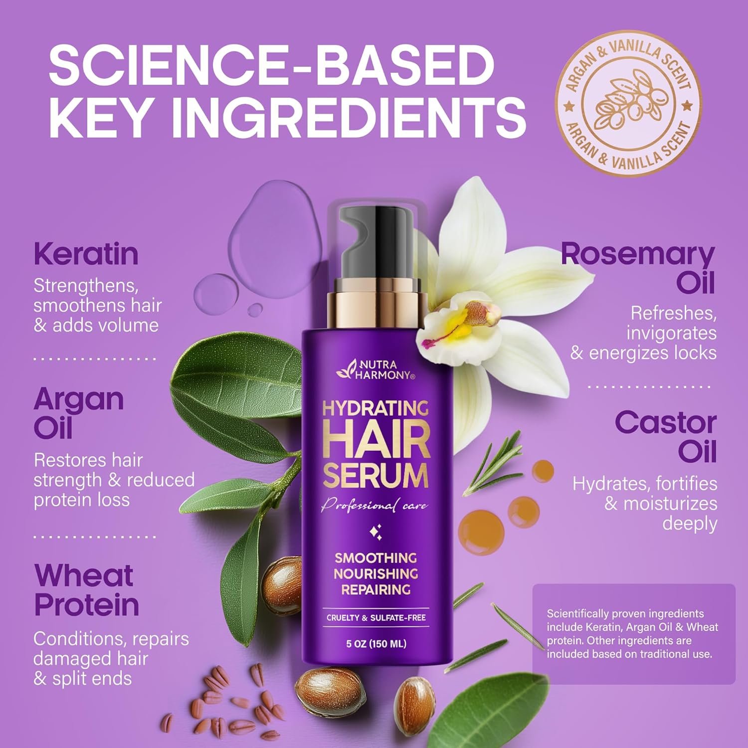 Hydrating Hair Serum for Frizzy and Damaged Hair - Keratin Hair Treatment for Dry Damaged Hair w/ Biotin, Castor Oil, Rosemary Oil, Hair Heat Protectant & Anti Frizz Hair Serum For Frizzy Hair, 5 Oz - Image 3