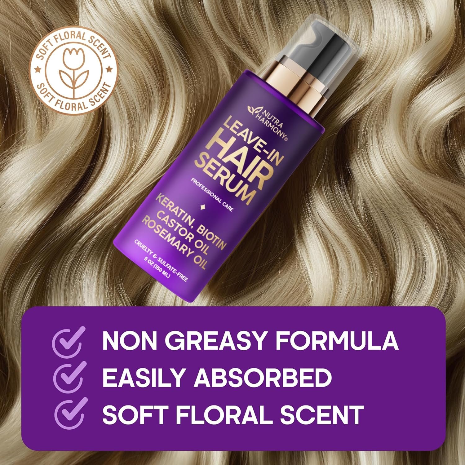 Hydrating Hair Serum for Frizzy and Damaged Hair - Keratin Hair Treatment for Dry Damaged Hair w/ Biotin, Castor Oil, Rosemary Oil, Hair Heat Protectant & Anti Frizz Hair Serum For Frizzy Hair, 5 Oz - Image 8