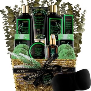 Eucalyptus Spearmint Bath Set, Home Spa Set with Natural Mint Fragrance, 17 Pcs Gift Basket, Eucalyptus Bath Oil, Shower Gel, Bubble Bath, Bath Crystal, Steamer Tablet & More, Best Birthday Gift